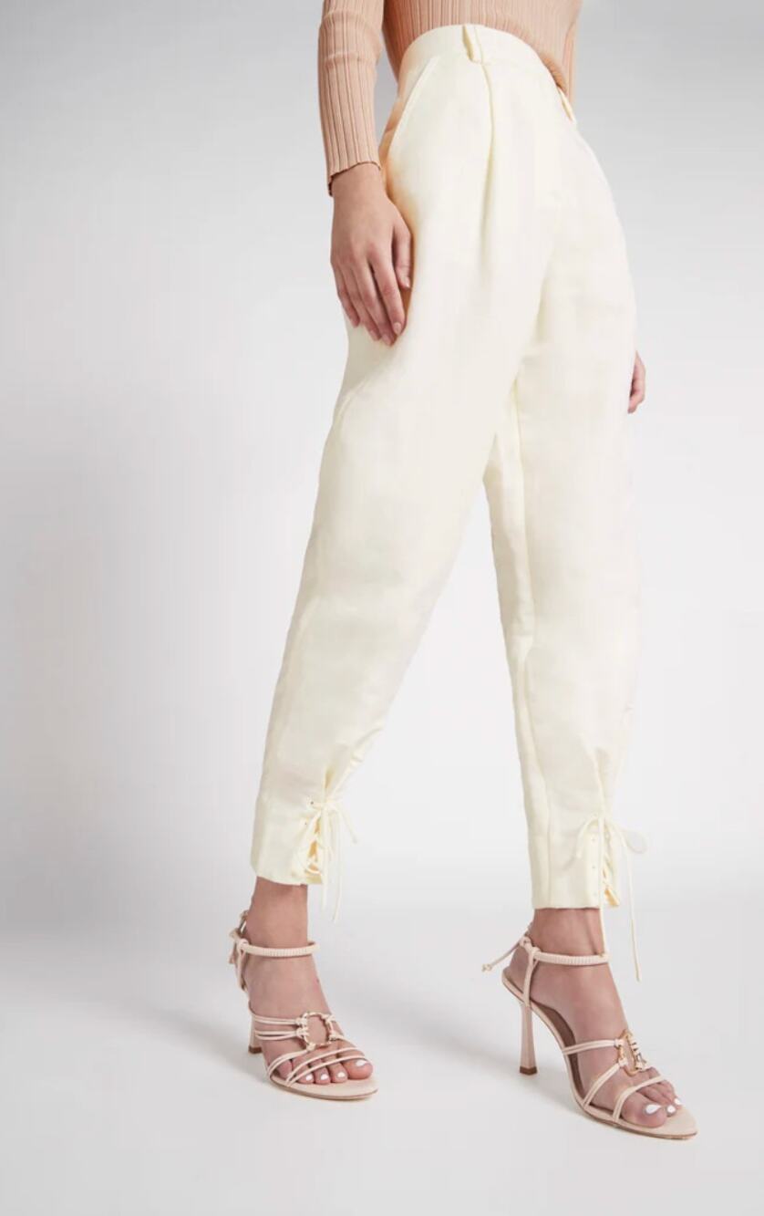 Aje Aurora Lace-Up Ankle Pant Ivory Linen Womens Pants US 2